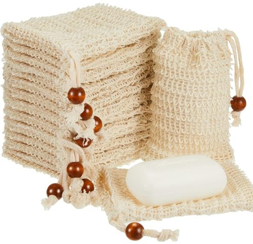 JAONLD Seifensäckchen,10 Stück Seifensäckchen für Feste Seife Seifensack zum Duschen aus 100% Sisal Baumwolle,9 x 14 cm Seifenbeutel für Körper-Peeling mit Kordelzug für Reisen,Ausgehen,Badezimmer