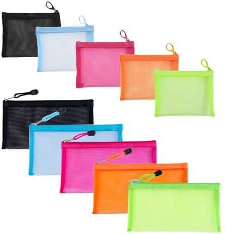 ZSlactp 5 Pack Small Mesh Zipper Pouch Bags for Purse & 5 Pack Mesh Pencil Pouches, Mini Purse Organizer Pouches, Small Travel Toiletry Pouch Bag, Diaper Bag