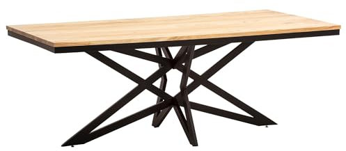 FineBuy Esszimmertisch 200x100x77 cm Akazie Massivholz Metall Esstisch Industrial, Küchentisch mit Sterngestell, Holztisch Groß, Speisetisch Esszimmer Rechteckig