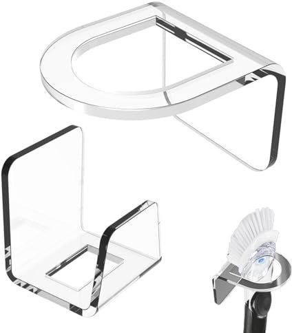 Hqunjikp 2 X Dish Wand Holder, Dish Sponge And Brush Holder Set, Dish Brush Holder, Kitchen Clear Acrylic Sink Caddy Organizer, Vertical Scrub Brush Holder, Sponge And Brush Holder For Kitchen Sink
