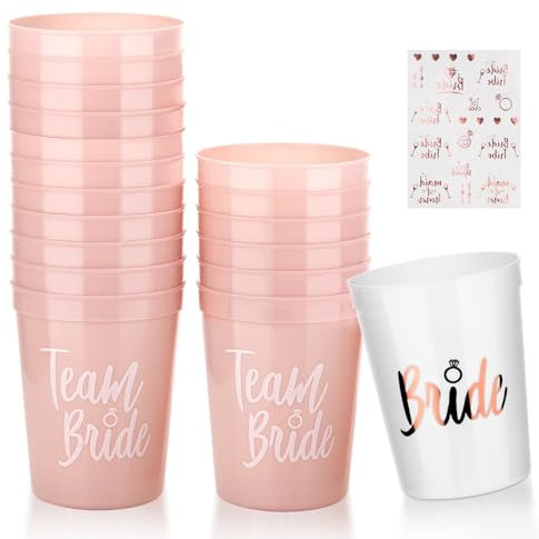 MICHIHOMIE 14 Pack Hen Party Cups, Hen Do Accessories, 16Oz Plastic Bride Tribe Cup, Team Bride Cups and Tatto Set for Bachelorette Party