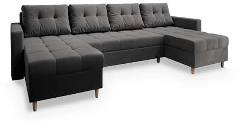 Masseno Ecksofa Milo U mit Schlaffunktion U-Form, Sofa mit Bettkasten, Wohnzimmersofa, Couch, Soffa, Bettsofa, Couchgarnitur- Grau, Paros 06