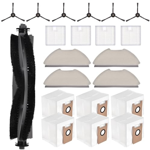 Rebirthcare 21 Stück Zubehör für AIRROBO T20/T20+ Saugroboter ersatzteile, 6 Staubbeutel 1 Hauptbürsten 4 HEPA-Filter 4 Wischtücher 6 Seitenbürsten
