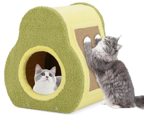 GOPLUS Katzenhöhle in Avocado-Form, Katzenhaus mit Sisal-Kratzbrett, weites Eingang, Katzenzelt für Innenräume & Schlafzimmer, Wohnzimmer, Balkon, für kleine, mittlere Haustiere, Grün