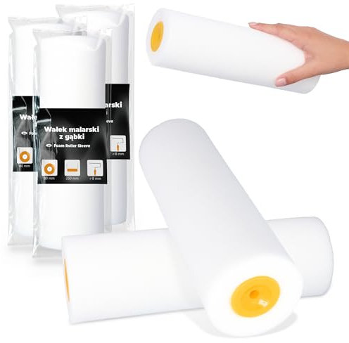 3x Rullo Schiuma 25 cm Vernice Smalto Lacca Superfici Lisce Pareti Mobili Stesura Uniforme Asciugatura Veloce Impugnatura Comoda Perfetto Restauri Decorazione Interni