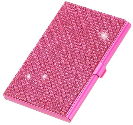 PATIKIL Porte-Cartes de Visite Strass Porte-Cartes pour Femmes Rose Rouge | en Alliage Brillant, Organisateur de Cartes, Bureau, Exposition