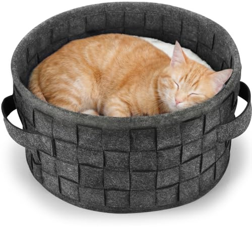 ReaVET Samtpfoten-Nest Katzenbett - Kuscheliges Katzenkörbchen mit Komfortkissen I Katzenschlafplatz mit Katzenkissen I Extra Weich & Flauschig I Haustierbett aus Filz für Katzen