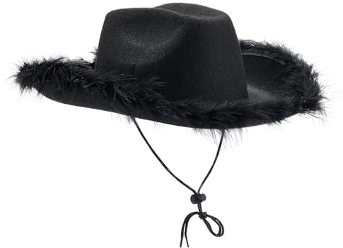 OZYILIAN Cowboy/Cowgirl Hut Federboa für Frauen, Unisex Cowgirl Hut für Party Kostüm Dress Up All Ages(Black,One Size)