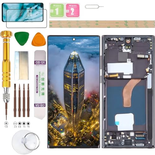 Gadget Troops (Kein Fingerabdruck) LCD Display Assembly für Samsung Galaxy S22 Ultra SM-S908B/DS, S908B, S908U, S908U1, S908W, S908N, S9080, S908E Bildschirm Ersatz Kit (Schwarz)