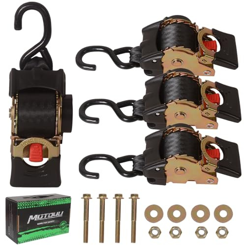 MOTO4U Einziehbare Ratschengurte zum Anschrauben, 5,1 cm x 2,9 m – 1360 kg Bruchfestigkeit, selbstratschende Gurte für Boote, Fracht, ATV (4 Stück)