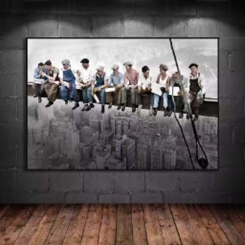 ZHUOYA 1932 Mittagessen auf einem Wolkenkratzer, Schwarz-Weiß, New Yorker Bauarbeiter, ikonisches Foto, Plaza-Poster, Wandkunst, Wanddeko, 50 x 70 cm, rahmenlos