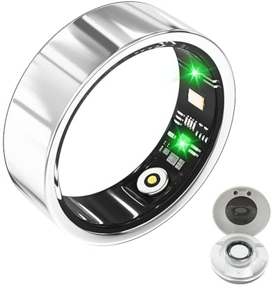 LONGLU Smart Ring für Männer Frauen, Fitness Tracker Ring mit Herzfrequenz/Blutsauerstoff/Schlaf/Sport/ IP68 Wasserdicht, Gesundheits-Tracker für iPhone & Android (Silber, 11)