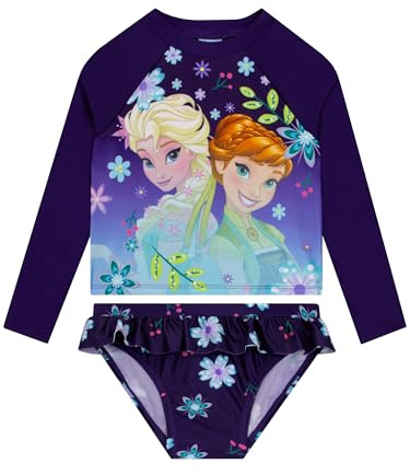 Disney Frozen Swimming Costume, Elsa and Anna Girls Swimming Costume, Long Sleeve Girls Swimsuit, Blue 3-4 Years