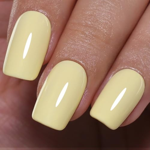 Imtiti Buttergelb Gelnagellack 10ML Pastell Cremig Weich Hellgelb Deckend UV LED Soak Off Langanhaltend 28+ Tage Hochglanz Salonqualitaet Nagelkunst fuer Damen Maedchen Geschenk 0.34 fl oz