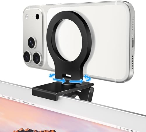 Itramax 360° Continuity iPhone Kamera Mount,Magnetische Webcam Handyhalter | Verstellbare Desktop-Monitore Webcam-Halterung für MagSafe iPhone 17 16 15 14 13 12 11 XR XS,Apple TV,Studio Display,Schwarz