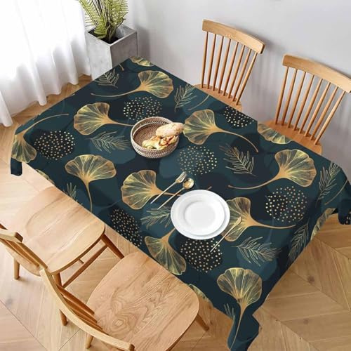 Rectangular Tablecloth Ginkgo Leaves Extra Large Table Cloth Cover 140x300 cm Vintage Dark Green Wipe Clean Polyester Fabric, 3D Table Protector for Kitchen Dining Party 55x118 in a-4869