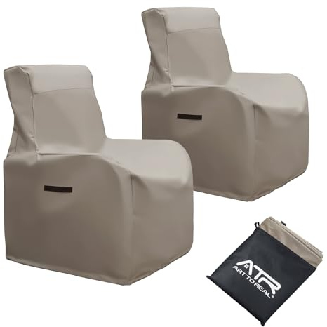 2 Pcs Garden Chair Covers Waterproof,600D Fabric Garden Furniture Covers | Recliner Chair Cover with Adjustable Hem Cord,Air Vent Windproof Anti-UV Patio Chair Covers for Stacking Chair,Khaki