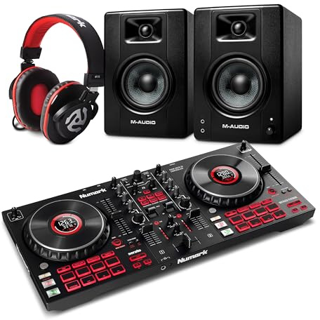 Numark Mixtrack Platinum FX DJ Controller and M-AUDIO BX3 Pair Studio Monitors with Headphones for Studio Recording, Music Production, Podcasting, Streaming