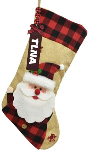 Personalisiert Weihnachtsstrümpfe mit Namen (selbst beschriftbar, nicht gedruckt) -Großer Nikolausstrumpf als hängende Stockings Deko für Kamin, Weihnachtsbaum & Familienfeier (Weihnachtsmann)