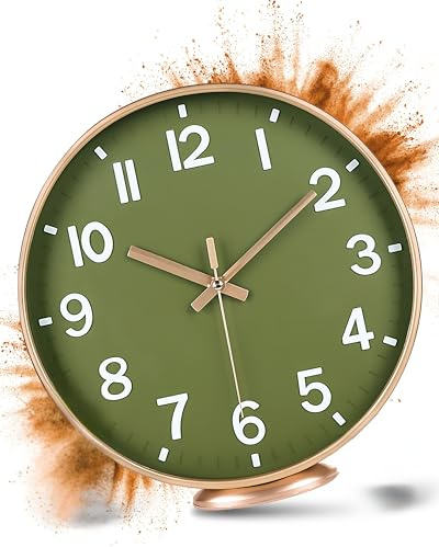 LATENO - Wanduhr Modern - Rosegold Grün - 30 cm - Ohne Tickgeräusche - Analoge Uhr zum Aufhängen & Hinstellen - Batteriebetrieben - Küchenuhr - Wall Clock - Uhr für Wohnzimmer - Clock Wall