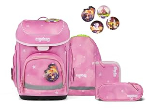 ergobag Schulranzen-Set cubo Set WolkenzauBär - Pink | Ergonomischer Schulranzen klassisch 5-teilig für die 1. Klasse der Grundschule