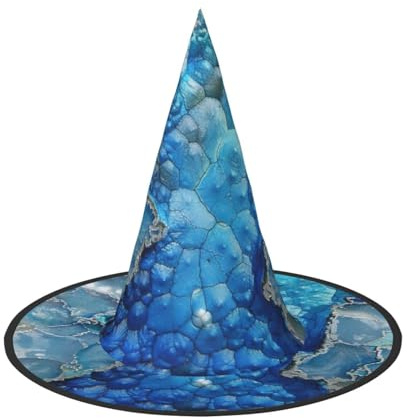 LRHCNZDCP Hell Aqua Blau Türkis Gedruckt Halloween Hexenhut für Damen Herren Festliche Partys Cosplay Halloween Zubehör 1 PC