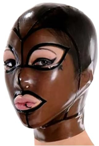 TTHFEOMDFJN Transparente schwarze Latex-Maske mit Kapuze und Reißverschluss, Gummi-Maske, Clubkleidung, Halloween, Cosplay-Kostüme, M, transparentes Schwarz