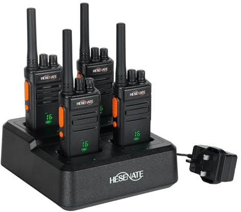 HESENATE HT66 Plus Talkie-Walkie avec écran, Walkie Talkies Professionnel avec Chargeur à 4 Emplacements, Talkie walkie avec oreillette pour hôtels Restaurants 4 Pièces