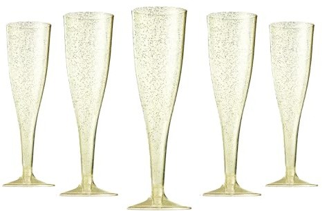 WOOPARTY Set 24 Flute Oro Glitter in Plastica - 200 ml | Calici da Spumante Riutilizzabili - Eleganti e Resistenti | Ideali per Festa, Matrimonio, Brindisi, Aperitivo, Eventi - 6,5x17,5 cm