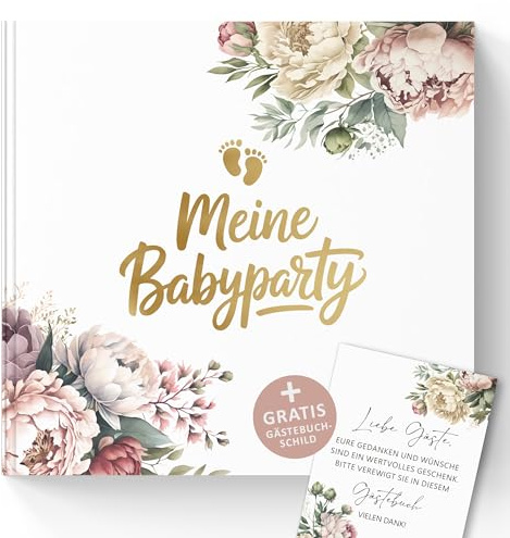 Babyparty Gästebuch zum Selbstgestalten - Baby Geschenk zur Geburt für Mädchen und Junge - 72 Seiten ohne Fragen für Glückwünsche und Fotos (Meine Babyparty/Pfingstrosen, 21x21cm)