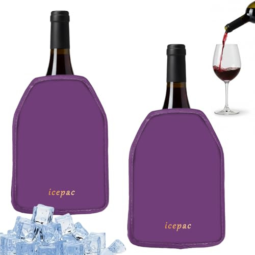 Lot de 2 manchons refroidisseurs de vin en gel pour bouteille de vin - Longue durée - Garde le vin au frais et froid - Pour prosecco, champagne, bière, vin (violet)