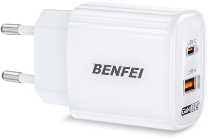 BENFEI Chargeur Rapide USB C GaN 33W 2 Ports Deux-Tons pour iPhone Blanc | Chargeur de Voyage Portable pour iPhone 17 Pro Max Air/16/15, Galaxy S26/S25/S24, Pixel 10/9/8, iPad AirPods, MacBook Air Neo