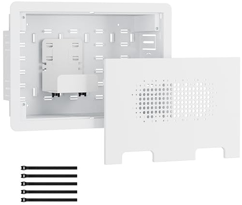 ynVISION.DESIGN 9 Recessed in-Wall Media Box for Clean TV Install | Flush to Wall, vented cover, adjustable device shelf, cable straps, fits Apple TV, Roku, Fire TV, Samsung Connect Pro Only