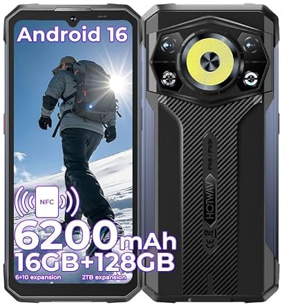 HOTWAV Cyber 17 Rugged Smartphone Android 16 Telefono Indistruttibile | 16GB+128GB/2TB TF/Octa-core Cellulare Robusto, 6200mAh 6.75 HD+ 48MP+16MP, Gemini AI, NFC/Face ID/OTG/GPS/Dual SIM 4G