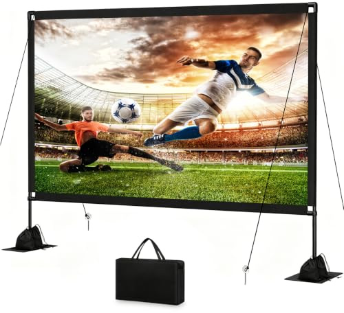 120inch Outdoor Projector Screen with Stand, 16:9 4K HD Portable Wrinkle-Free Projection Screen, Front/Rear Indoor Outdoor Movie Screen with Carry Bag for Home Theater, Backyard and Camping