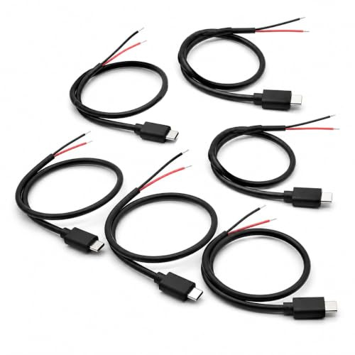 6 Pièces Cable Micro USB Mâle 4 Broches Fil Nu 30cm, Queue de Cochon 22AWG 5V 2A, Chargeur Micro USB DIY Soudure Réparation, Câble Alimentation et Données Compatible LED Ventilateur Appareils USB