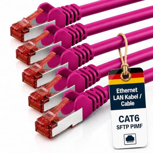 1aTTack.de Lan- Netzwerkkabel Cat6 5x 5m RJ45 SFTP PIMF - Magenta | Ethernet-Patchkabel für Gigabit-Netzwerke – für Router, Modem, Switch, PC & Konsole mit RJ45 Stecker