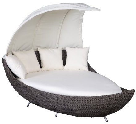 Strandkorbwerk Polyrattan Liegeinsel Crescent Chai Duo/dunkel grau-braun Liege Insel Lounge Sonnenliege Terrasse