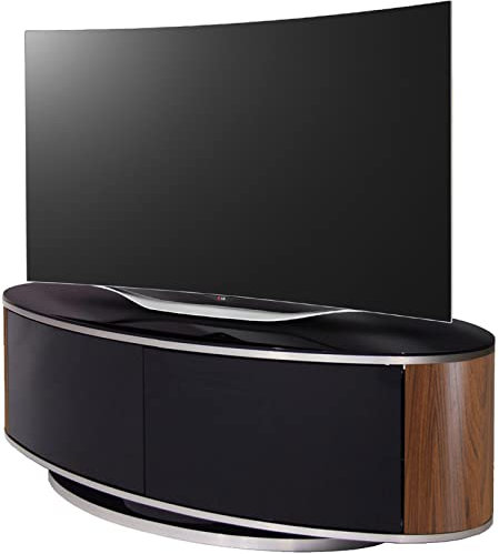 MDA Designs LUNA Beam Thru Remote Friendly up to 50 LCD/OLED/LED Gloss Black with Walnut Sides Luxury Oval TV Cabinet