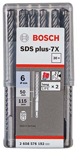 Bosch Professional 30tlg. Hammerbohrer SDS Plus-7X (für Beton und Mauerwerk, 6 x 50 x 115 mm, Zubehör Bohrhammer)