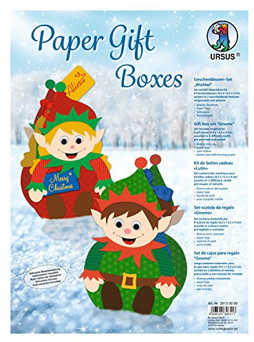 Ursus 28130099 - Geschenkboxen Set Wichtel, 8 Geschenkboxen in 2 verschiedene Motiven, ca. 9,5 x 15,5 x 4 cm, vorgestanzt und genutet, inklusive Bastelanleitung, ideal für kleine Überraschungen