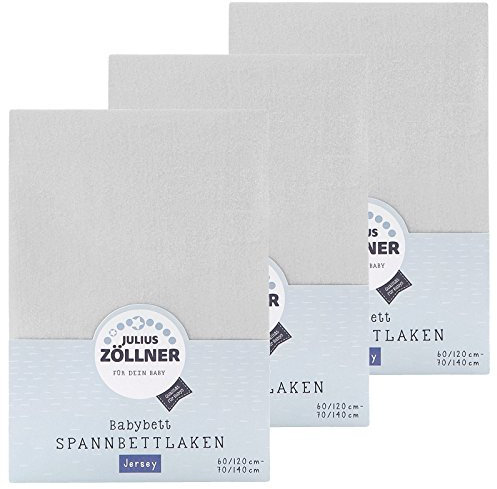 Julius Zöllner Spannbetttuch Jersey 70x140 / 60x120 Hellgrau 3er Pack