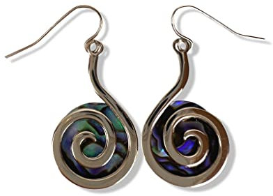 Boucles d'oreilles Koru en coquille d'ormeau paua/ormeau - 13 x 35 mm