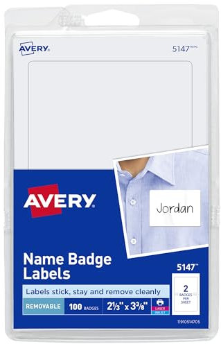 Avery Namensschilder, weiß, 100 Stück pro Packung, 18 Packungen, insgesamt 1.800 abnehmbare Namensschilder (05147)