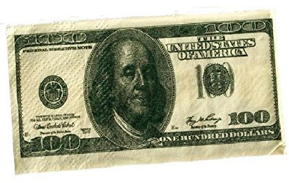 Papiertaschentücher in Form von 100 Dollar