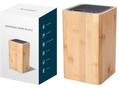 KITCHENDAO Deluxe Universal Knife Block with Slots for Scissors and Sharpening Rod - Knife Holder for Safe, Space Saver Knives Storage - Unique Slot Design to Protect Blades