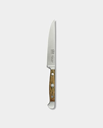 GÜDE Solingen - Steakmesser Glatt geschmiedet, Klingenlänge: 12 cm, Serie: ALPHA-FASSEICHE - Doppelkropf, Handmade Germany, Griff: Fasseichenholz