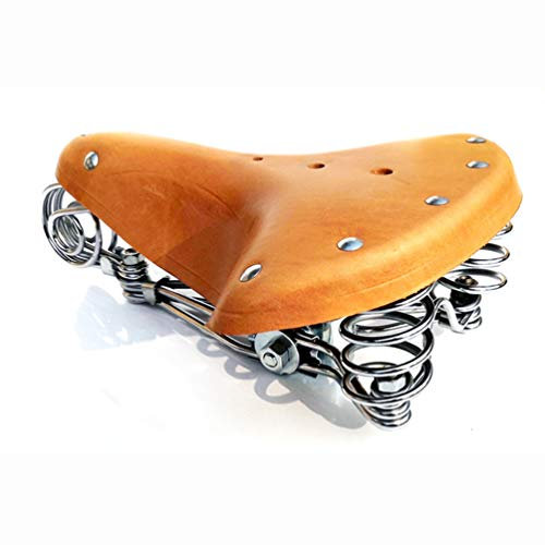 TentHome Fahrradsattel Classic Retro Fahrradsitz Ledersattel Federsattel Stahlgestell Schraubenfeder Niete (Hellbraun)