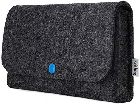 stilbag Tasche für Elektronik Zubehör aus Wollfilz anthrazit, Knopf blau