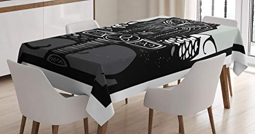 ABAKUHAUS Wikinger Tischdecke, Thor Sohn von Odin Monochrom, Für den Inn und Outdoor Bereich geeignet Waschbar Druck Klar Kein Verblassen, 140 x 200 cm, Weiß Schwarz